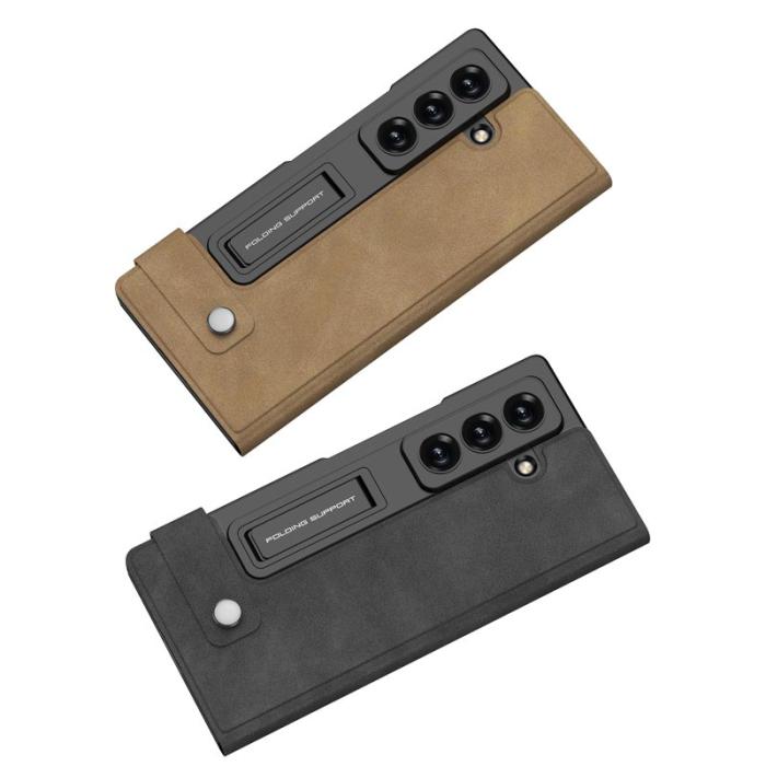 GKK - GKK Samsung Galaxy Z Fold7 Konstläder Plånboksfodral Matte PU + PC - Brun