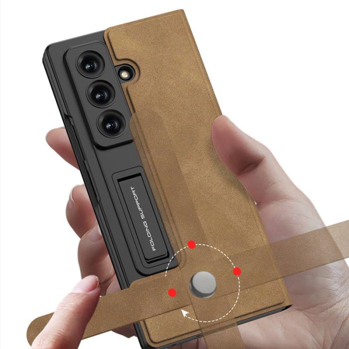 GKK - GKK Samsung Galaxy Z Fold7 Konstläder Plånboksfodral Matte PU + PC - Brun