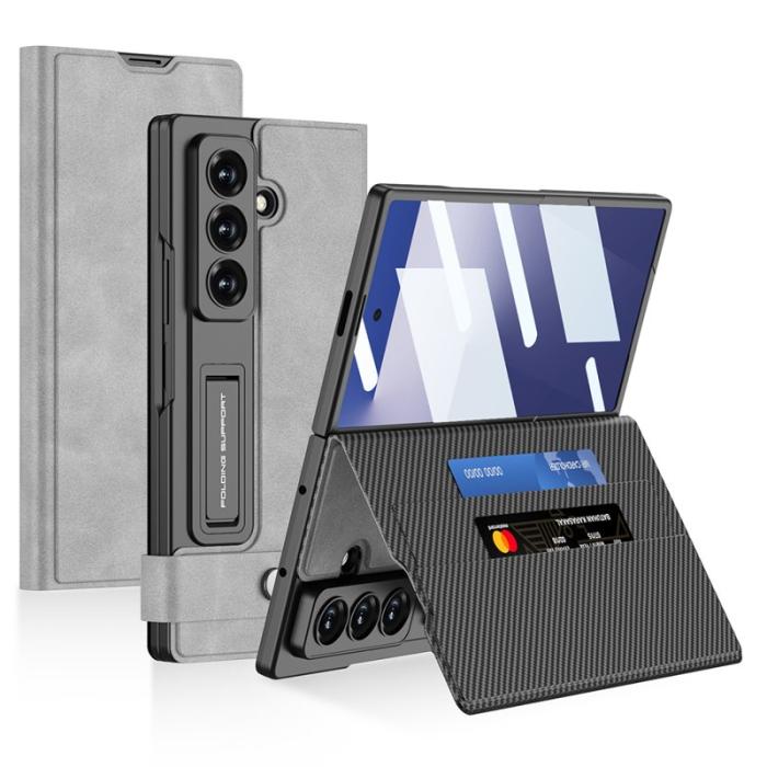 GKK - GKK Samsung Galaxy Z Fold7 Konstläder Plånboksfodral Matte PU + PC - Grå