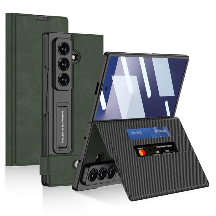 GKK - GKK Samsung Galaxy Z Fold7 Konstläder Plånboksfodral Matte PU + PC - Grön