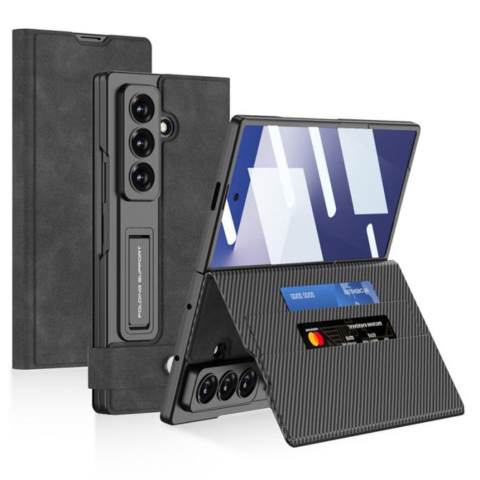 GKK - GKK Samsung Galaxy Z Fold7 Konstläder Plånboksfodral Matte PU + PC - Svart