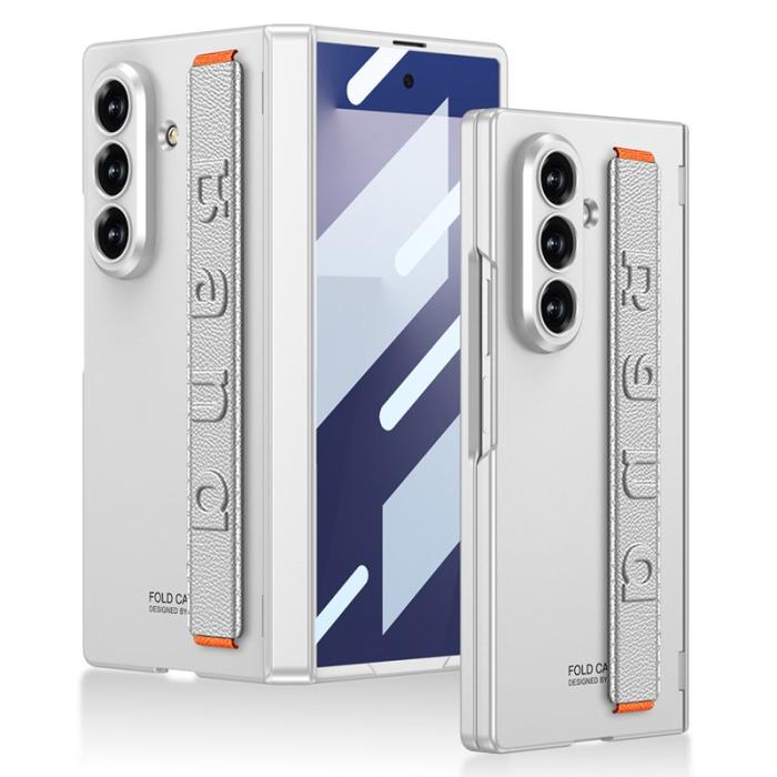 GKK - GKK Samsung Galaxy Z Fold7 Fodral med Rem - PC + Härdat Glas - Silver