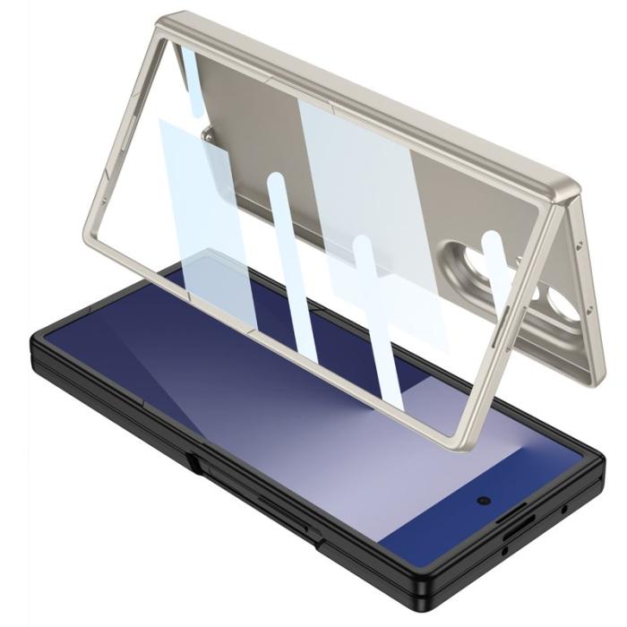 GKK - GKK Samsung Galaxy Z Fold7 Fodral med Rem - PC + Härdat Glas - Silver