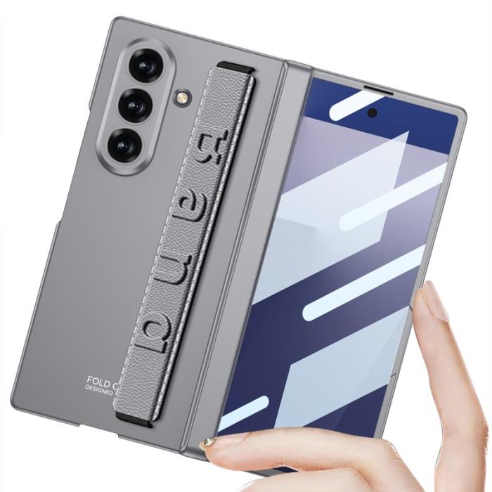 GKK - GKK Samsung Galaxy Z Fold7 Fodral med Rem - PC + Härdat Glas - Silver