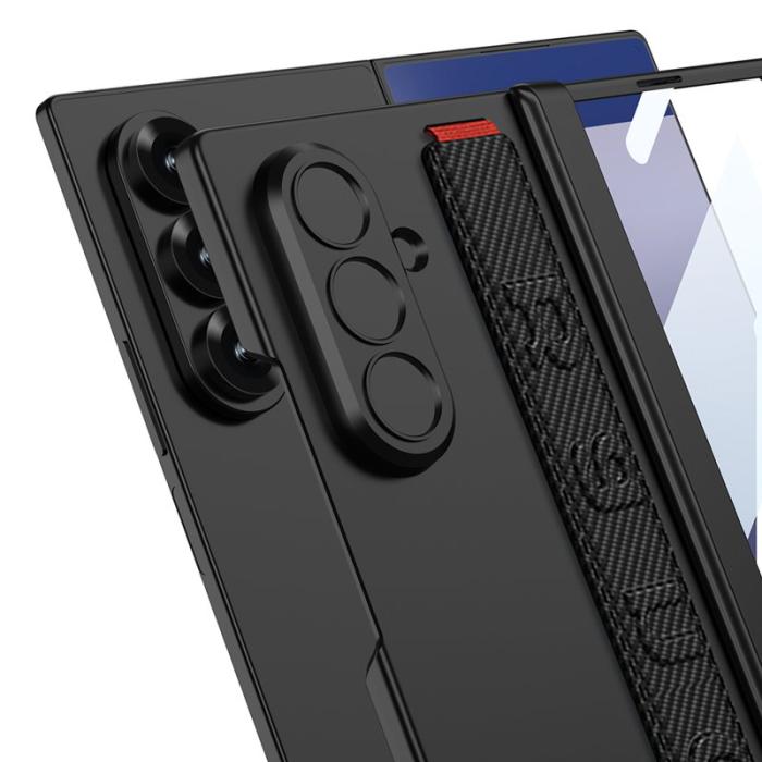 GKK - GKK Samsung Galaxy Z Fold7 Fodral med Rem - PC + Härdat Glas - Silver