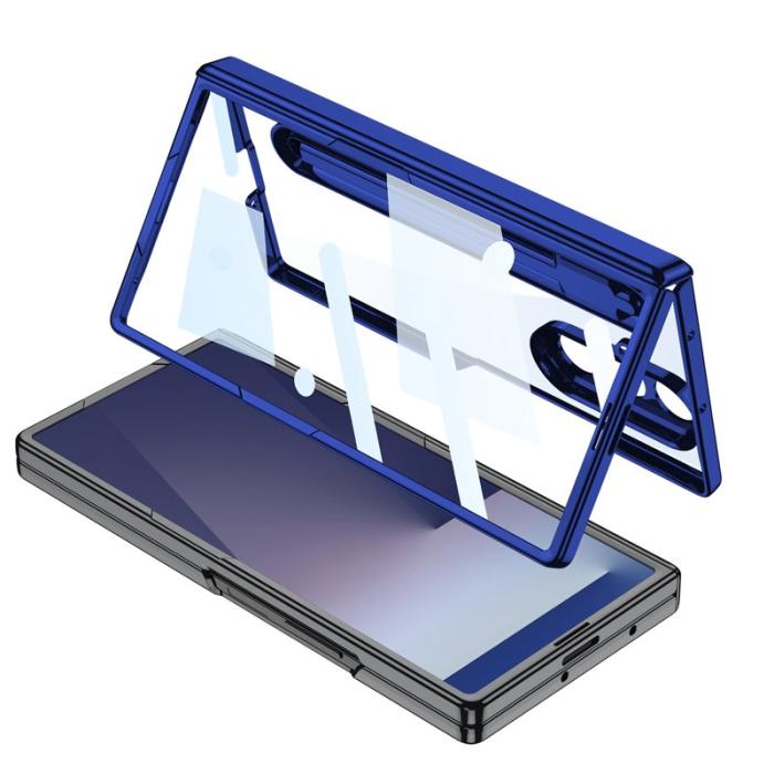 GKK - GKK Samsung Galaxy Z Fold7 Fodral - PC + Härdat glas - Svart+Blå