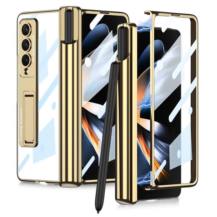 GKK - GKK Shockproof Kickstand Fodral Samsung Galaxy Z Fold4 - Äkta läder - Guld