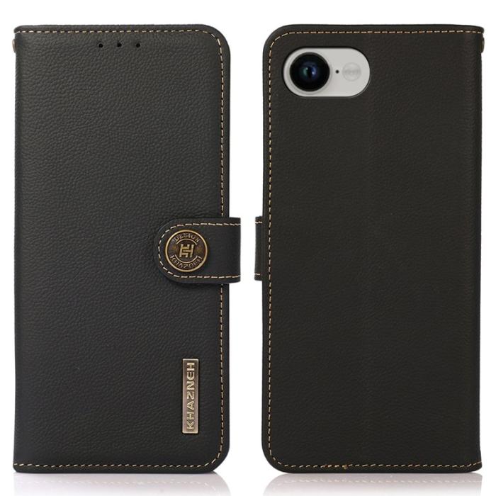 KHAZNEH - KHAZNEH iPhone 16e Fodral Äkta nötläder Plånboksfodral - Svart