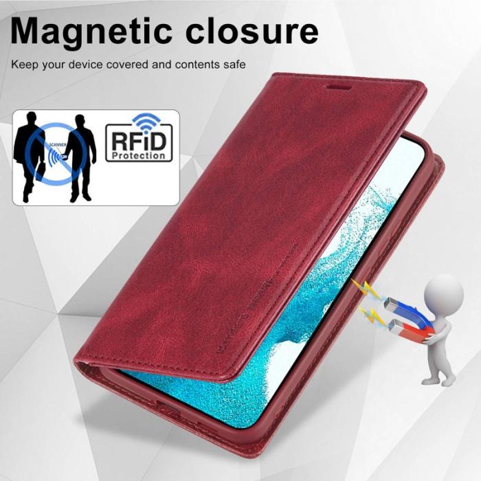 LC.imeeke - LC.IMEEKE för Samsung Galaxy S22 5G Fodral Äkta läder - Röd