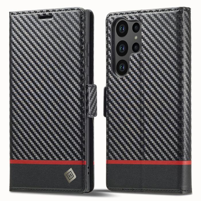 LC.imeeke - LC.IMEEKE för Samsung Galaxy S23 Ultra Fodral PU Läder - Svart