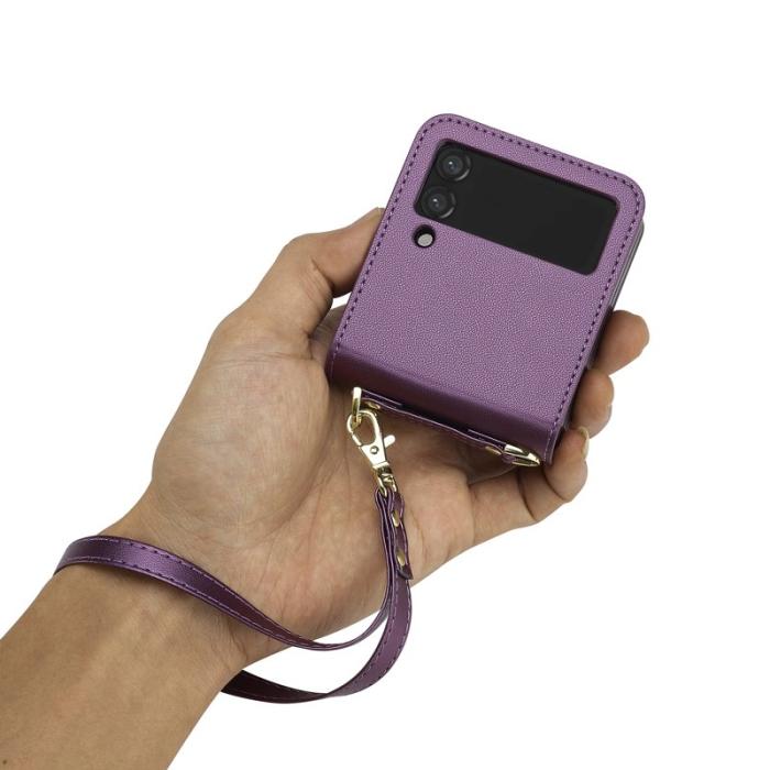 LC.imeeke - LC.IMEEKE för Samsung Galaxy Z Flip3 5G Fodral Äkta läder - Lila