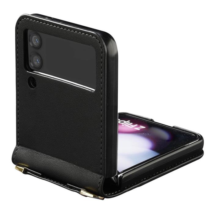 LC.imeeke - LC.IMEEKE för Samsung Galaxy Z Flip3 5G Fodral Äkta läder - Svart