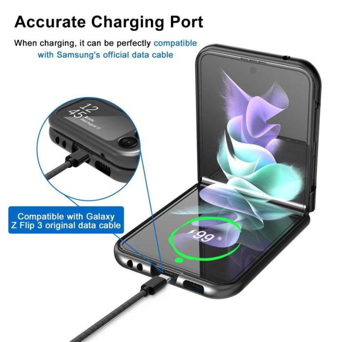 LC.imeeke - LC.IMEEKE för Samsung Galaxy Z Flip4 5G Fodral Äkta läder - Svart