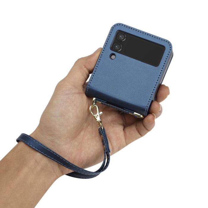 LC.imeeke - LC.IMEEKE för Samsung Galaxy Z Flip4 Fodral Äkta läder - Blå