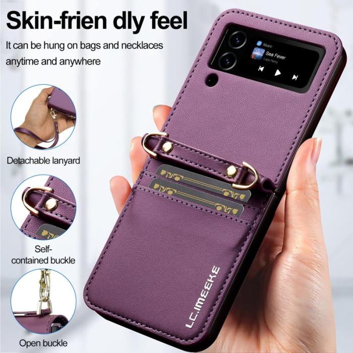 LC.imeeke - LC.IMEEKE för Samsung Galaxy Z Flip4 Fodral Äkta läder - Lila