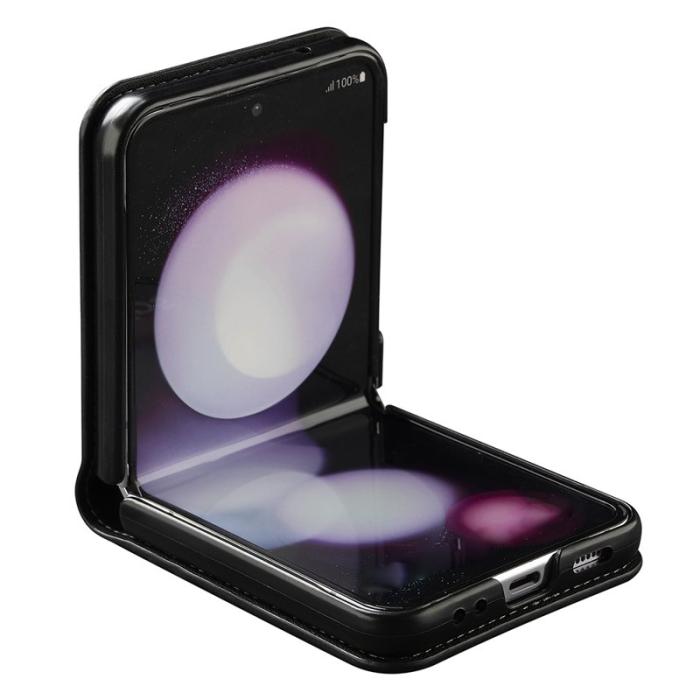 LC.imeeke - LC.IMEEKE för Samsung Galaxy Z Flip4 Fodral Äkta läder - Svart