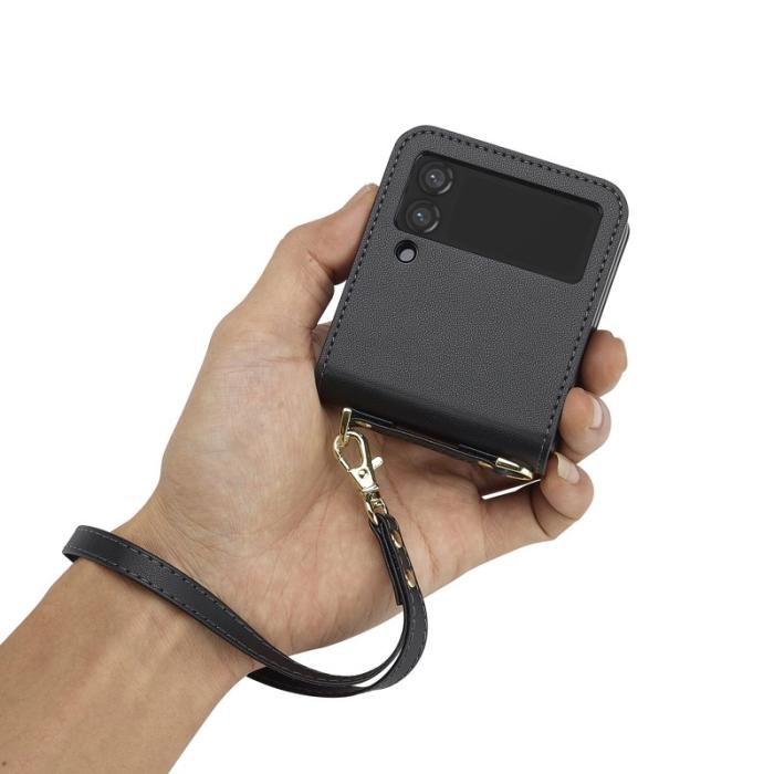 LC.imeeke - LC.IMEEKE för Samsung Galaxy Z Flip4 Fodral Äkta läder - Svart