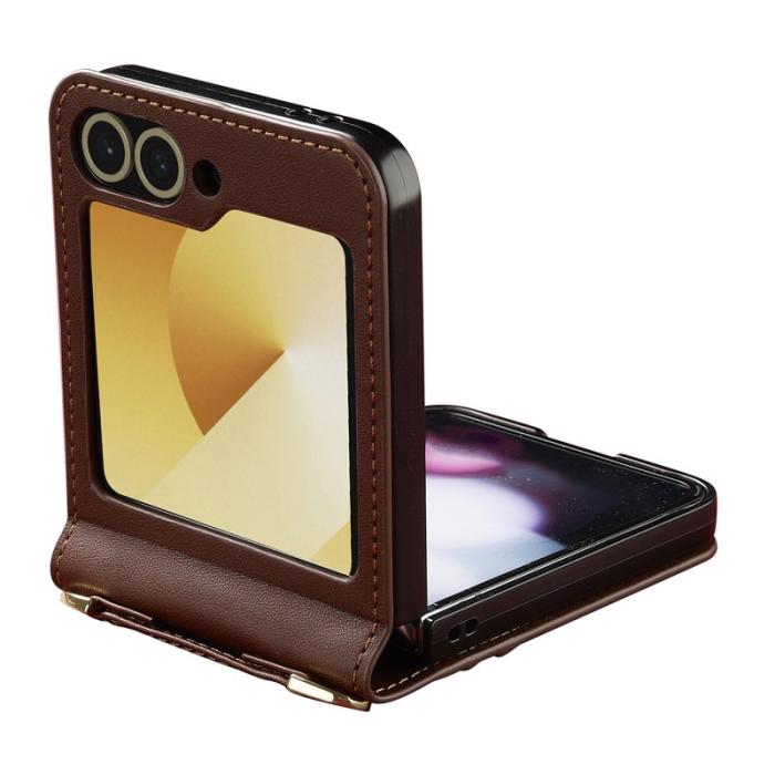 LC.imeeke - LC.IMEEKE för Samsung Galaxy Z Flip5 Fodral Äkta läder - Brun