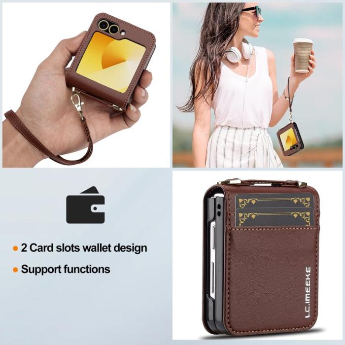 LC.imeeke - LC.IMEEKE för Samsung Galaxy Z Flip5 Fodral Äkta läder - Brun