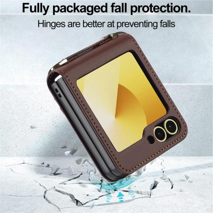 LC.imeeke - LC.IMEEKE för Samsung Galaxy Z Flip5 Fodral Äkta läder - Brun
