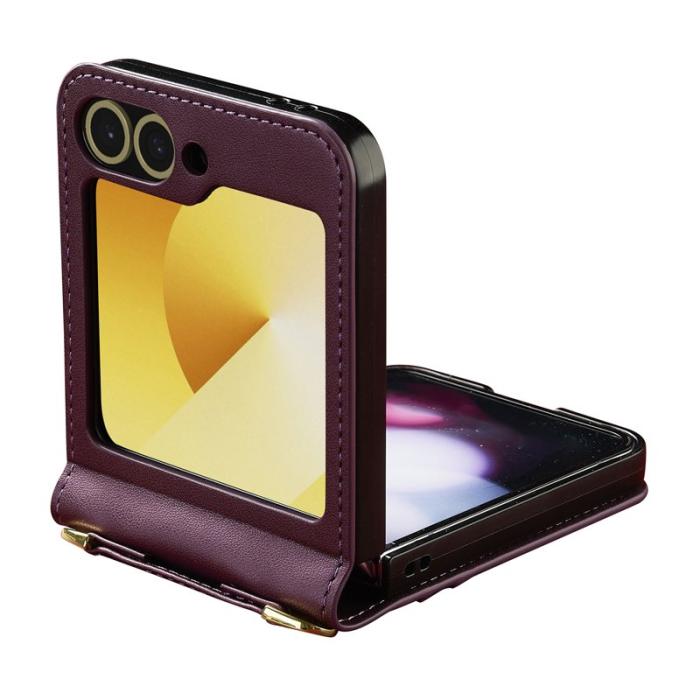 LC.imeeke - LC.IMEEKE för Samsung Galaxy Z Flip5 Fodral Äkta läder - Lila