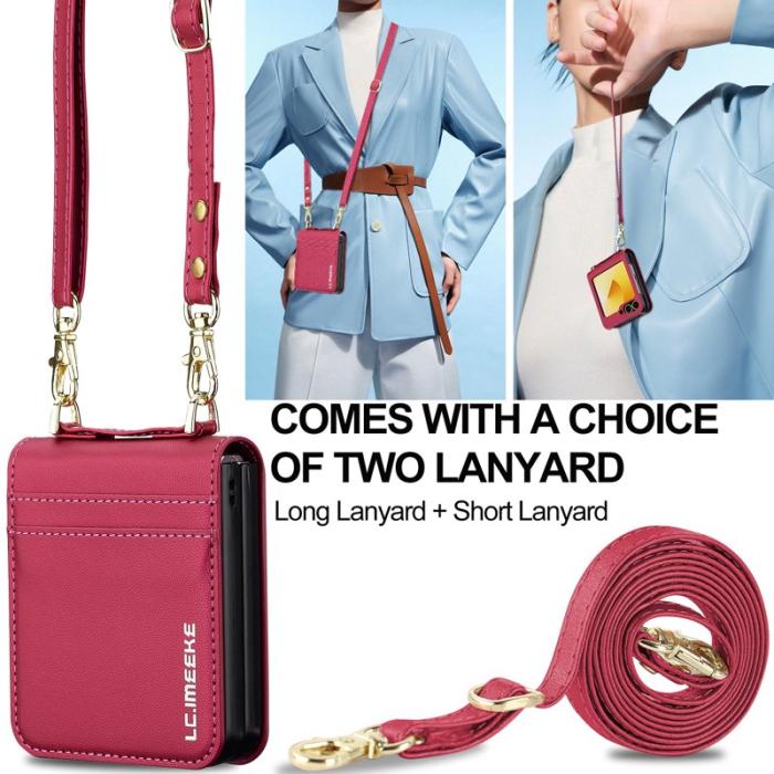 LC.imeeke - LC.IMEEKE för Samsung Galaxy Z Flip5 Fodral Äkta läder - Röd