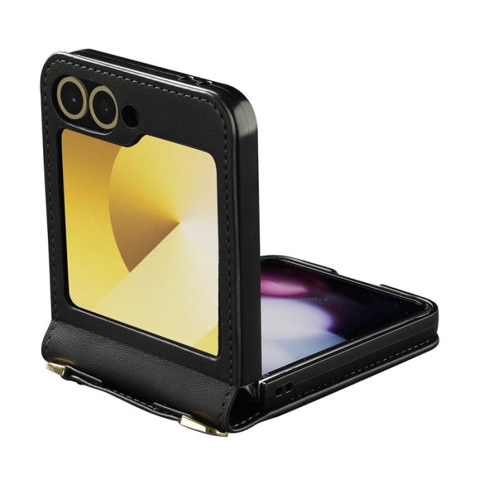 LC.imeeke - LC.IMEEKE för Samsung Galaxy Z Flip5 Fodral Äkta läder - Svart