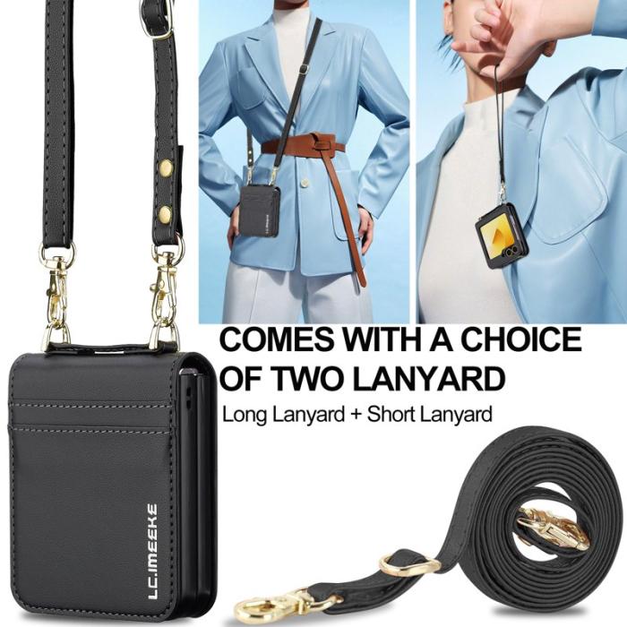 LC.imeeke - LC.IMEEKE för Samsung Galaxy Z Flip5 Fodral Äkta läder - Svart