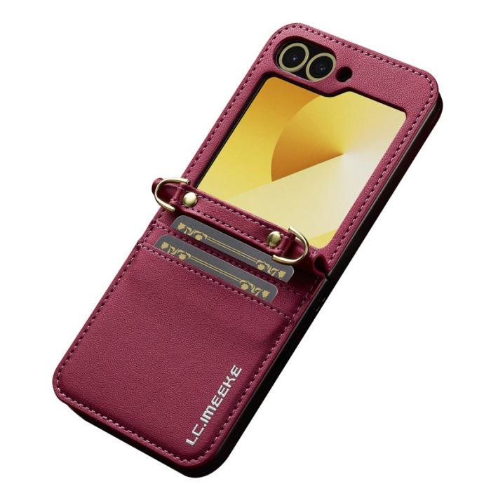 LC.imeeke - LC.IMEEKE för Samsung Galaxy Z Flip7 FE Fodral Äkta läder - Röd