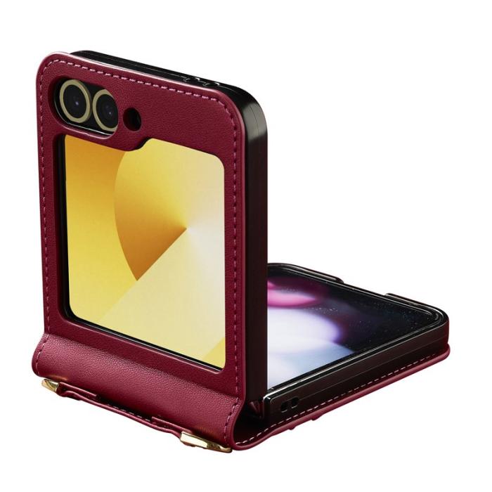 LC.imeeke - LC.IMEEKE för Samsung Galaxy Z Flip7 FE Fodral Äkta läder - Röd