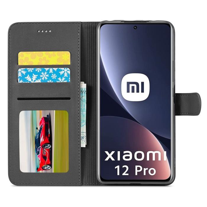 LC.imeeke - LC.IMEEKE för Xiaomi 12 Pro 5G Fodral Äkta läder - Svart