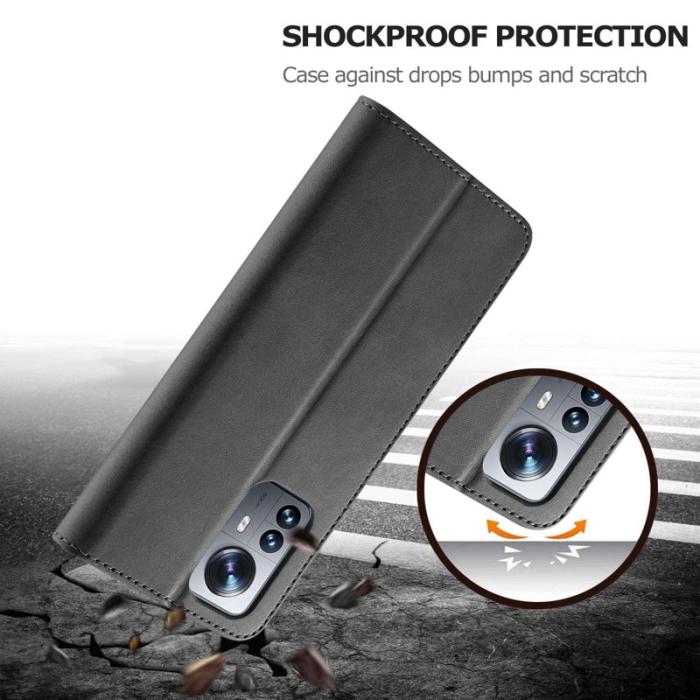 LC.imeeke - LC.IMEEKE för Xiaomi 12 Pro 5G Fodral Äkta läder - Svart