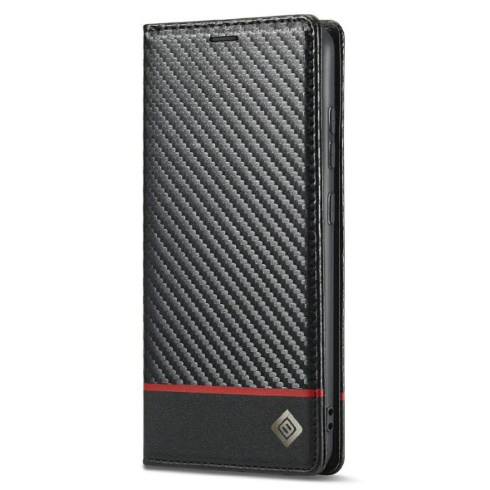 LC.imeeke - LC.IMEEKE Fodral Carbon Fiber Mönster Äkta Läder - Svart