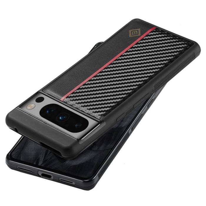 LC.imeeke - LC.IMEEKE Fodral för Google Pixel 8 Pro - Carbon Fiber PU Läder - Svart