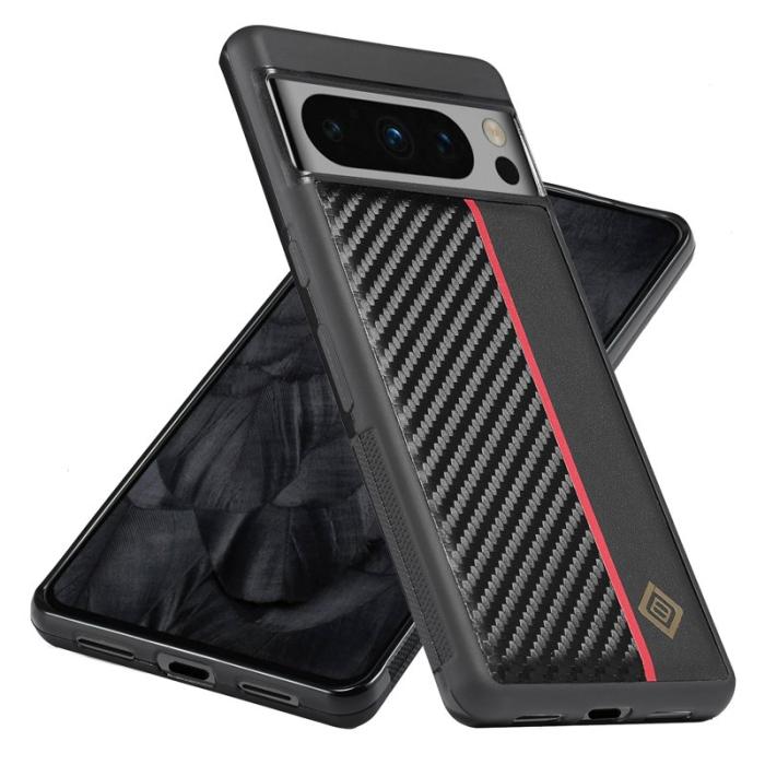 LC.imeeke - LC.IMEEKE Fodral för Google Pixel 8 Pro - Carbon Fiber PU Läder - Svart