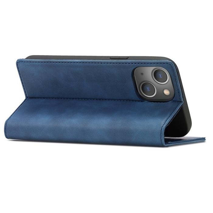 LC.imeeke - LC.IMEEKE Fodral för iPhone 15 - Mikrofiberläder Ställ - Blå