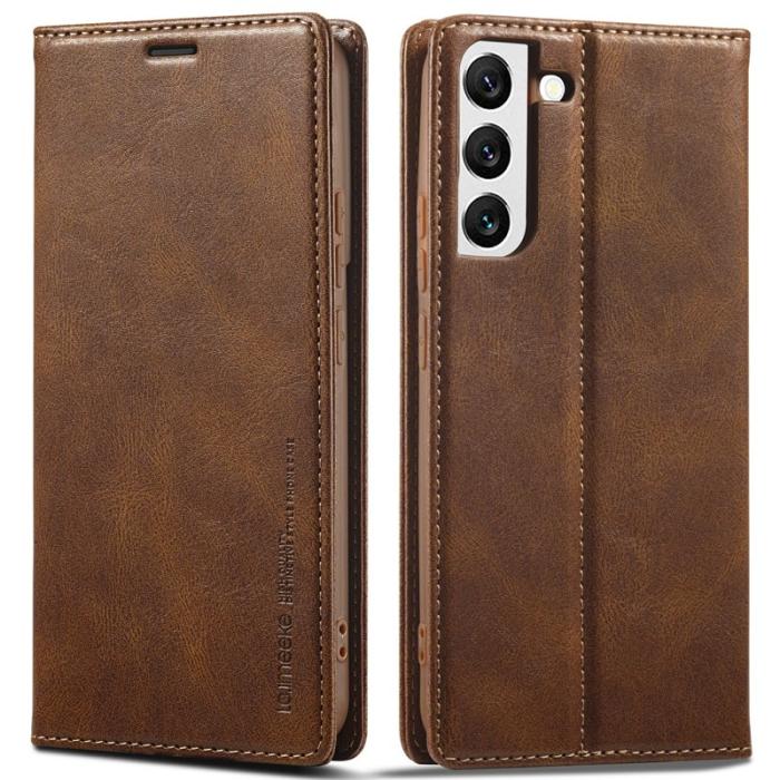 LC.imeeke - LC.IMEEKE Fodral för Samsung Galaxy S21 FE 5G - Äkta läder - Brun