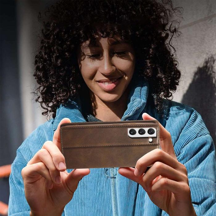 LC.imeeke - LC.IMEEKE Fodral för Samsung Galaxy S21 FE 5G - Äkta läder - Brun