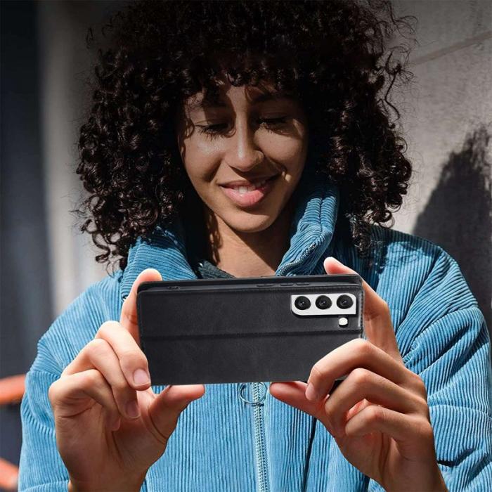 LC.imeeke - LC.IMEEKE Fodral för Samsung Galaxy S21 FE 5G - Äkta läder - Svart