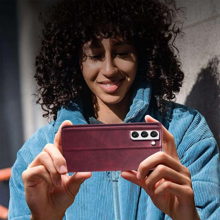 LC.imeeke - LC.IMEEKE Fodral för Samsung Galaxy S21 FE 5G - Röd Äkta läder