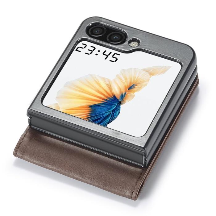 LC.imeeke - LC.IMEEKE Fodral för Samsung Galaxy Z Flip7 FE 5G - Äkta läder - Brun