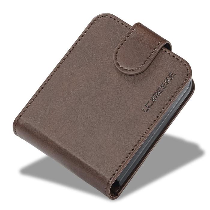 LC.imeeke - LC.IMEEKE Fodral för Samsung Galaxy Z Flip7 FE 5G - Äkta läder - Brun