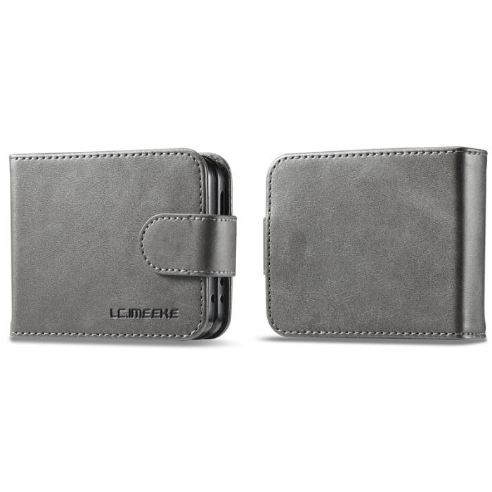 LC.imeeke - LC.IMEEKE Fodral för Samsung Galaxy Z Flip7 FE 5G - Äkta läder - Grå
