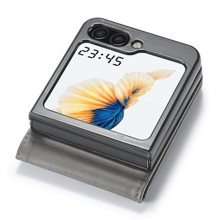 LC.imeeke - LC.IMEEKE Fodral för Samsung Galaxy Z Flip7 FE 5G - Äkta läder - Grå