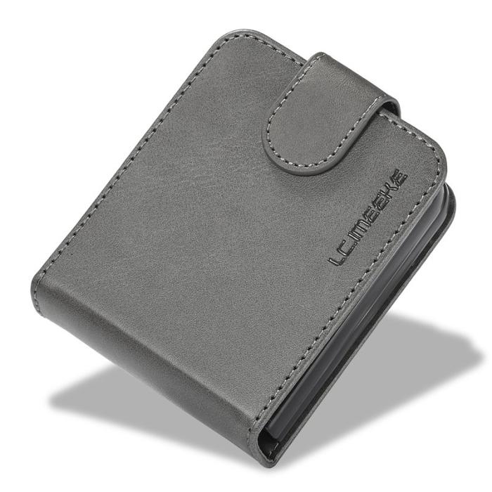 LC.imeeke - LC.IMEEKE Fodral för Samsung Galaxy Z Flip7 FE 5G - Äkta läder - Grå