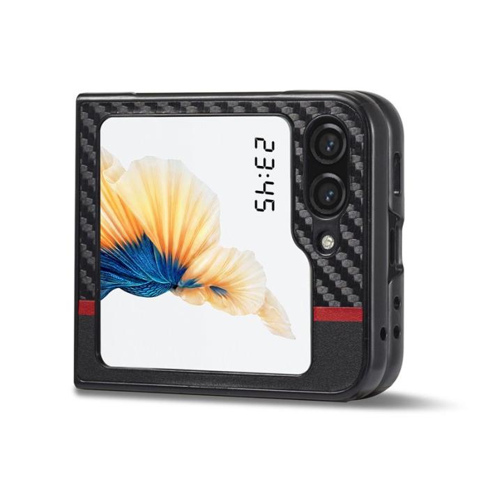 LC.imeeke - LC.IMEEKE Fodral för Samsung Galaxy Z Flip7 FE 5G - Äkta läder - Svart