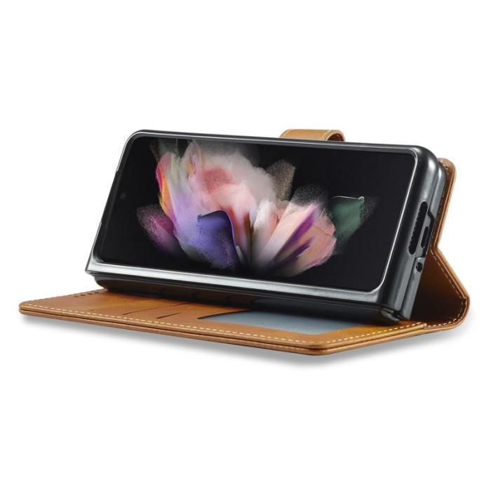 LC.imeeke - LC.IMEEKE Fodral för Samsung Galaxy Z Fold3 5G - PU Läder - Ljusbrun
