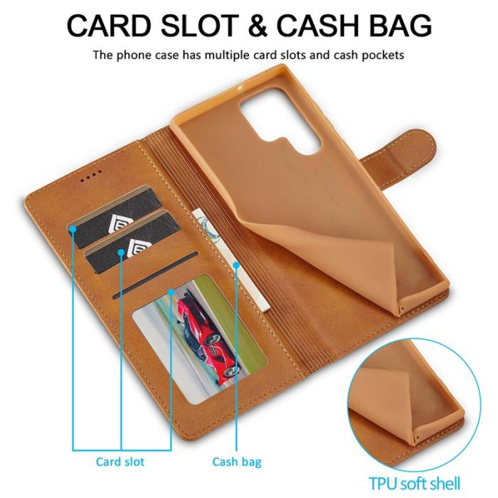 LC.imeeke - LC.IMEEKE Fodral Folio Flip Wallet PU Läder - Ljusbrun