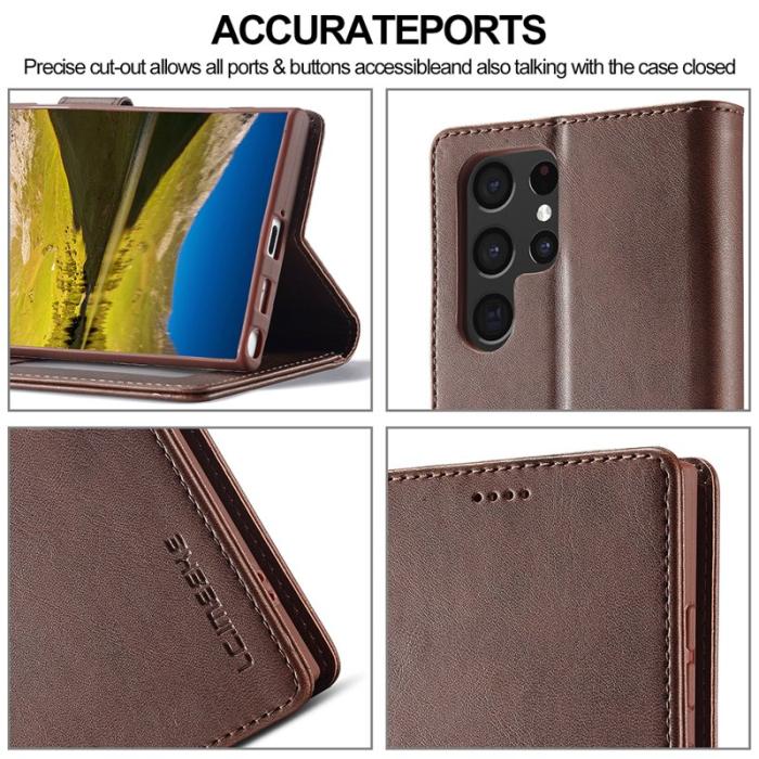 LC.imeeke - LC.IMEEKE Fodral Folio Flip Wallet PU Läder - Mörkbrun