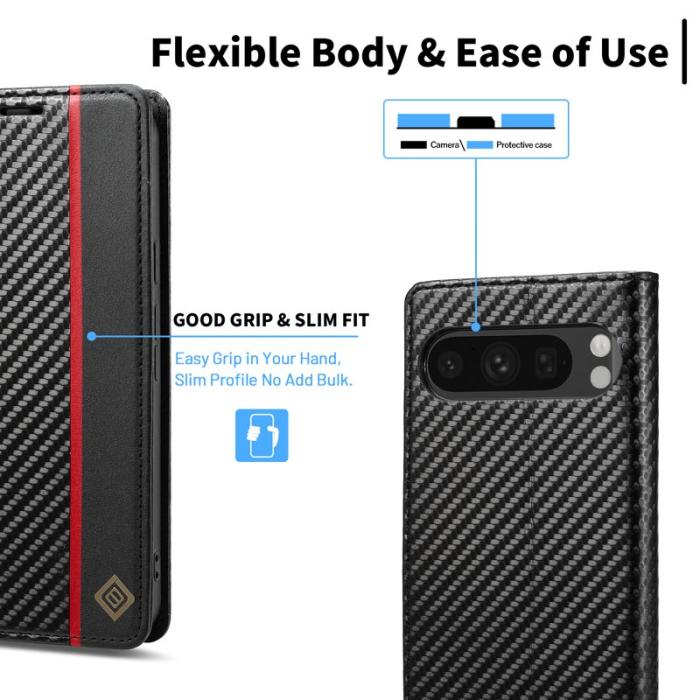 LC.imeeke - LC.IMEEKE Google Pixel 10 Pro Wallet Fodral Äkta läder - Svart